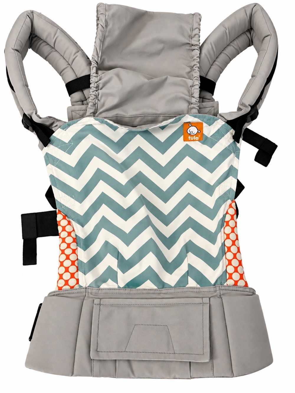 Tula Baby Ergonomic Teal and White Chevron with Orange Logo